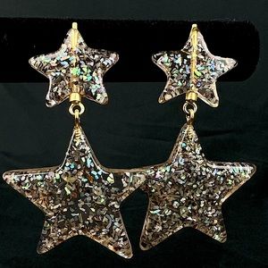 Rare Vintage Acrylic Shimmering Star Earrings